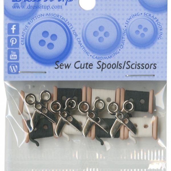 SEW CUTE SPOOLS/SCISSORS Buttons, 12/pk